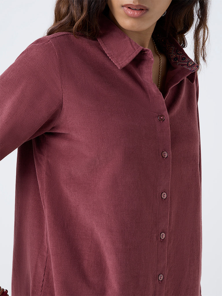 Utsa Maroon Corduroy Cotton Shirt