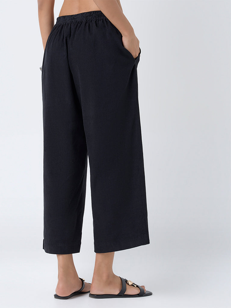 Utsa Black Corduroy Cotton Palazzos