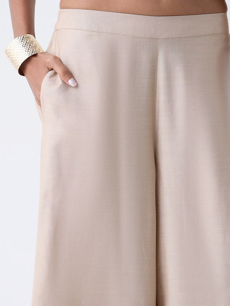 Zuba Beige Solid Pants
