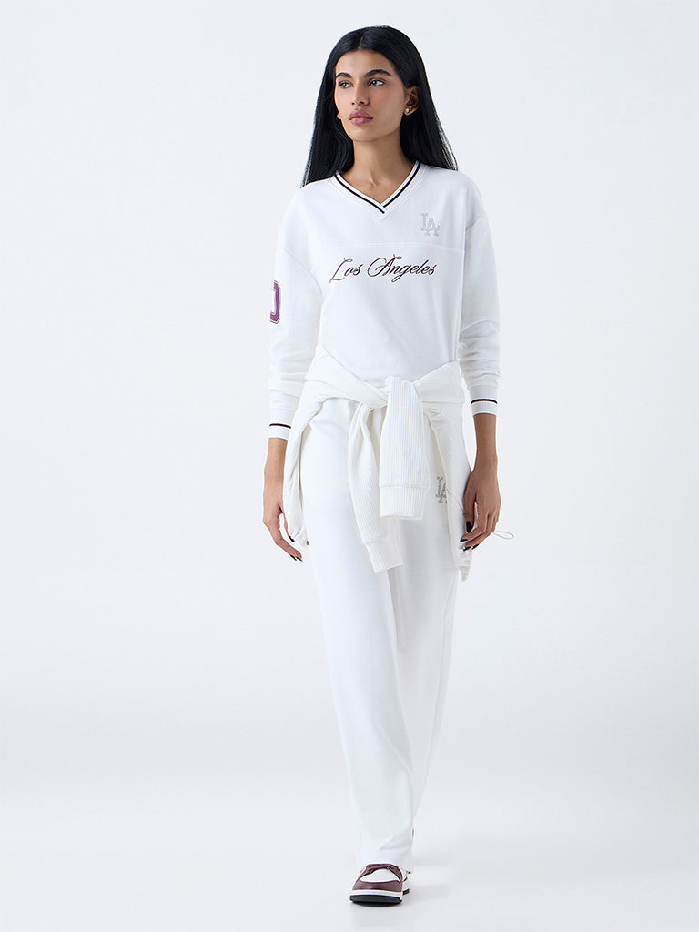Studiofit White Text Design Cotton-Blend T-Shirt