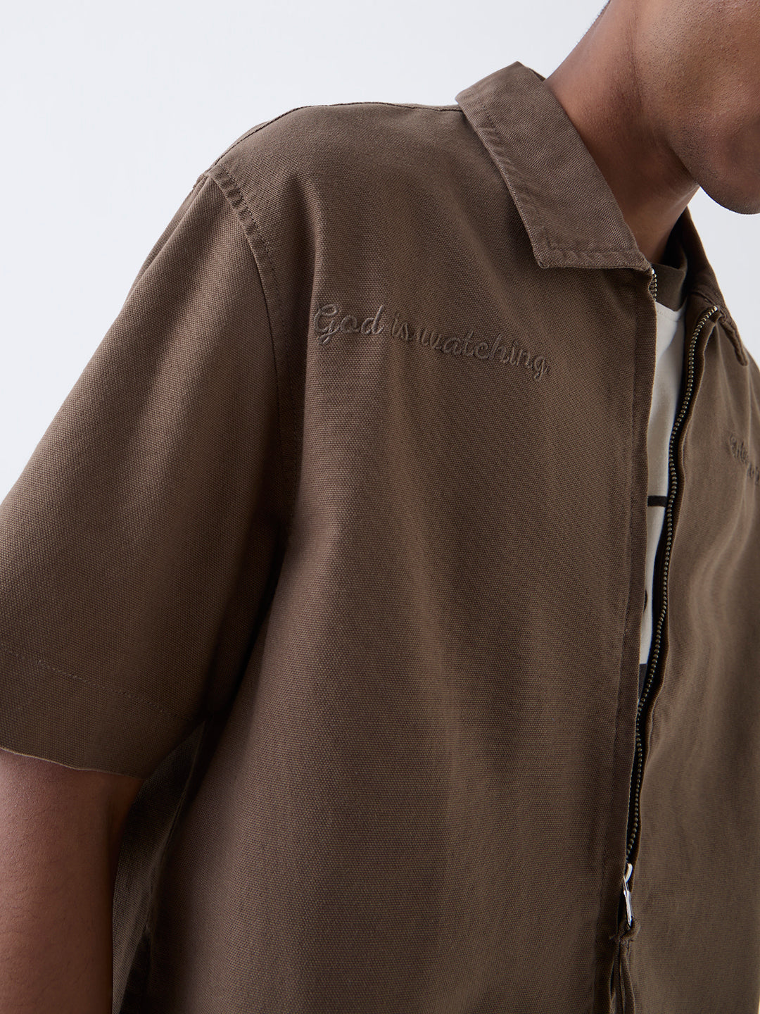 Nuon Brown Text Design Relaxed-Fit Cotton Jacket