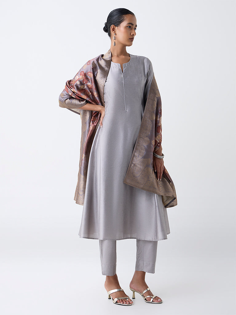 Vark Silver Anarkali Ethnic Set