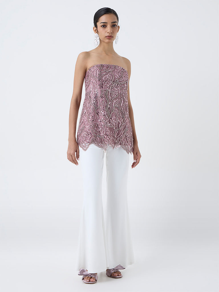 Vark Dusty Pink Embellished Peplum Top