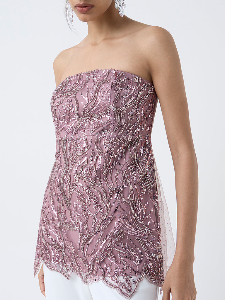 Vark Dusty Pink Embellished Peplum Top