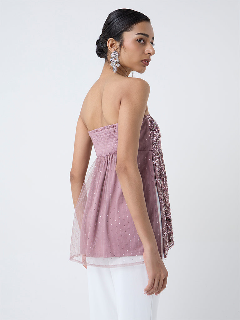 Vark Dusty Pink Embellished Peplum Top