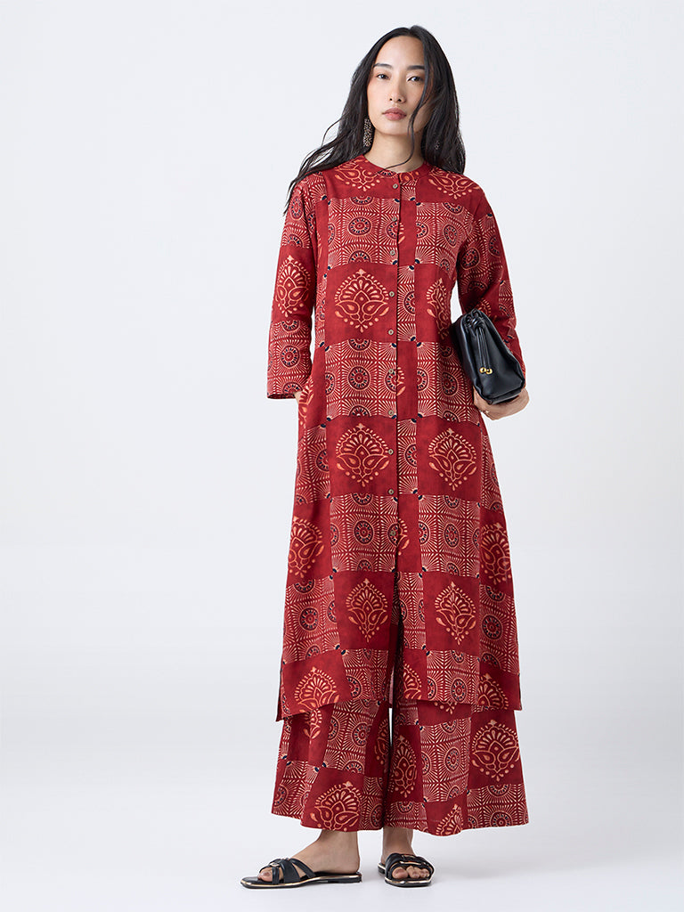 Utsa Red Printed A-Line Kurta