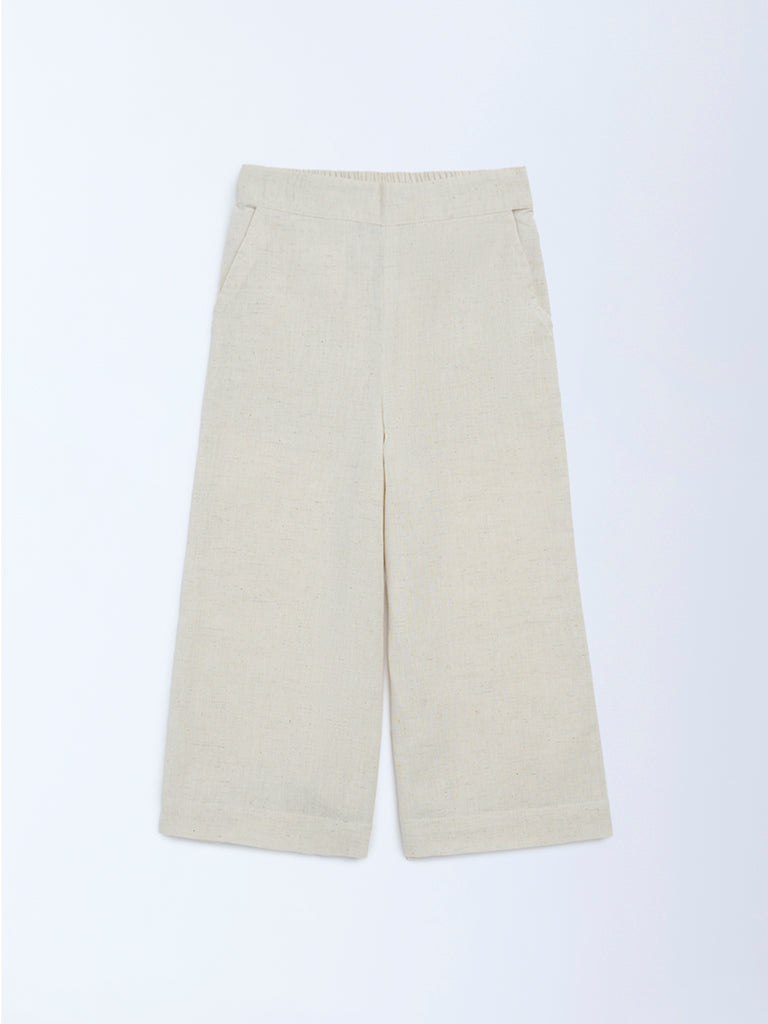 Utsa Kids Girls Off-White Cotton-Blend Pants - (2-8 yrs)