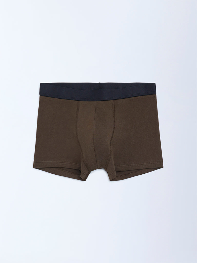 WES Lounge Brown Cotton Trunks - Pack of 3
