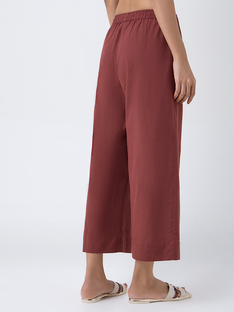 Utsa Rust Cotton-Blend Ethnic Pants