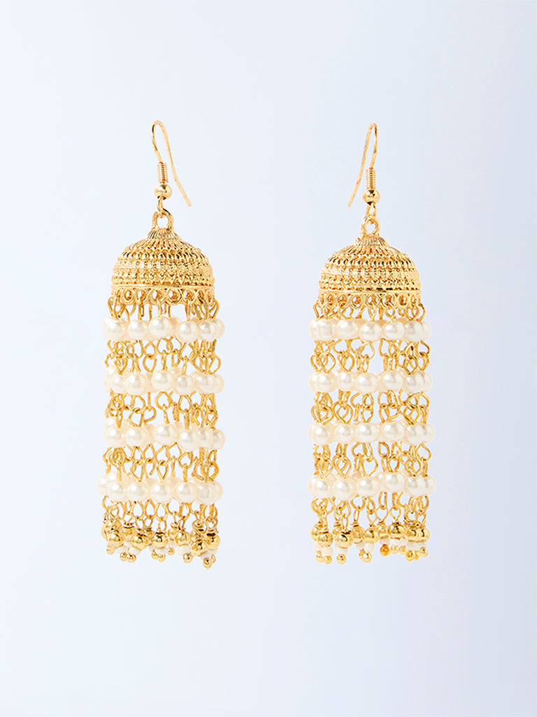 Westside Accessories Gold Pearls Hanging Jhumka Earrings