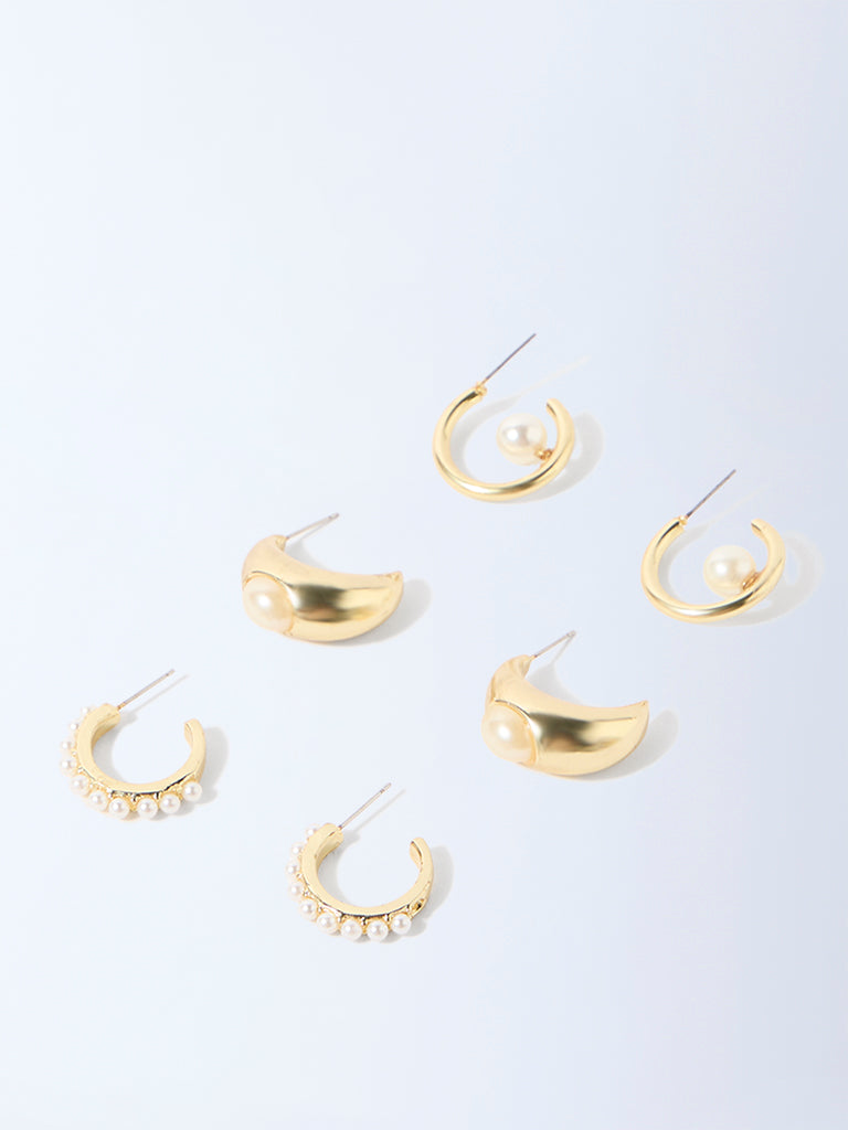 Westside Accessories Gold Pearlescent Hoop Earrings - Pack o f 3