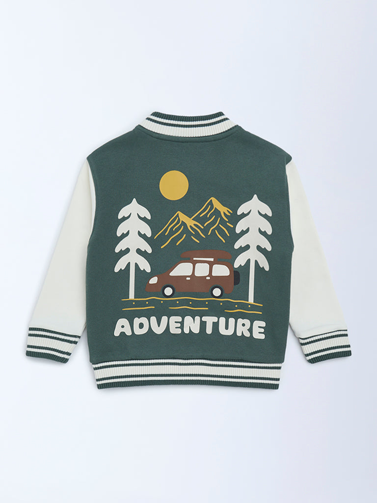 HOP Kids Boys Olive Printed Cotton-Blend Varsity Jacket