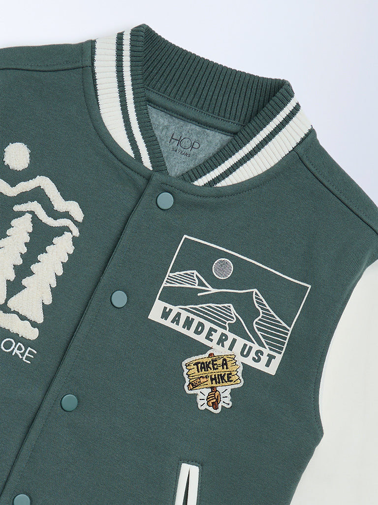 HOP Kids Boys Olive Printed Cotton-Blend Varsity Jacket