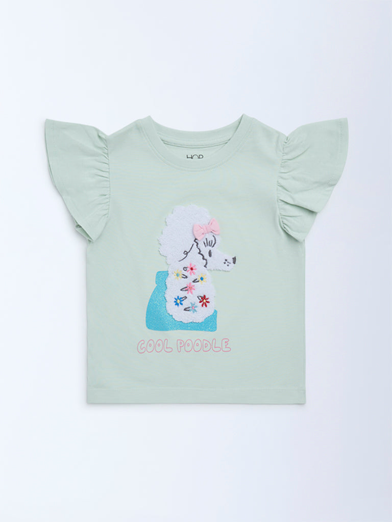 HOP Kids Girls Sage Animal Embroidered Cotton Top