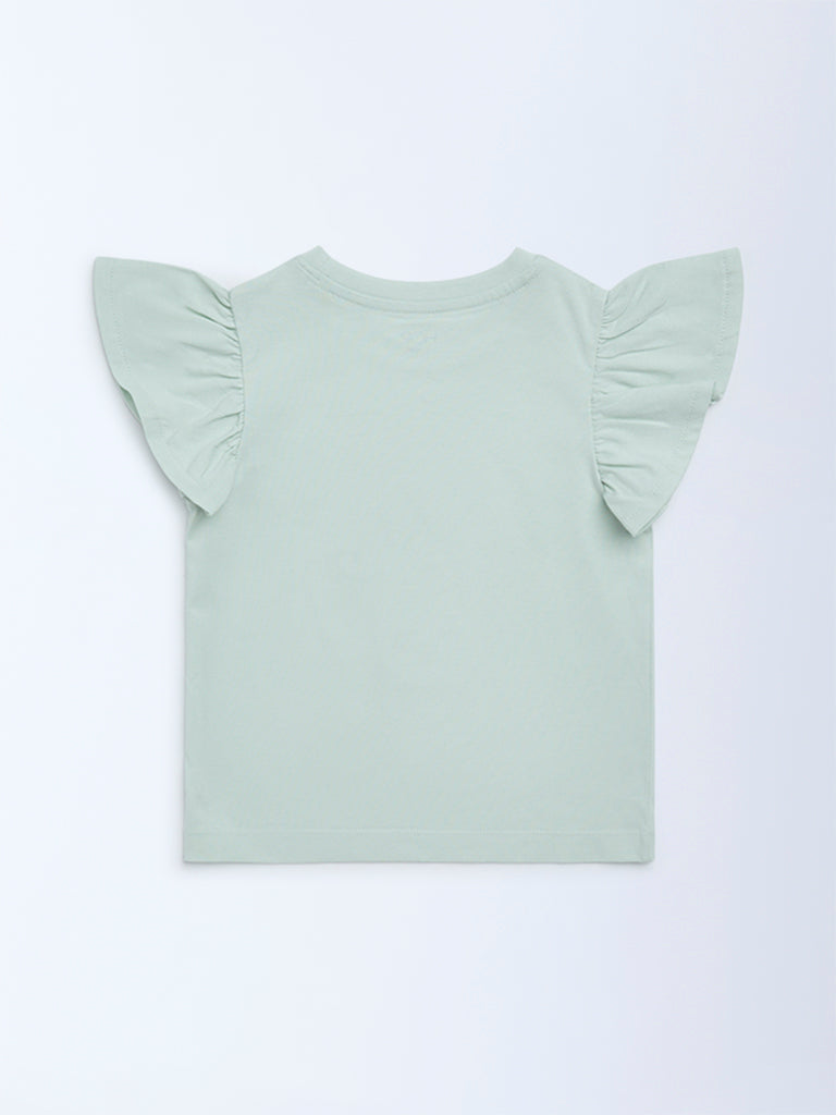 HOP Kids Girls Sage Animal Embroidered Cotton Top