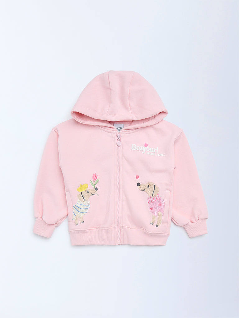HOP Kids Girls Pink Animal Design Cotton-Blend Hoodie