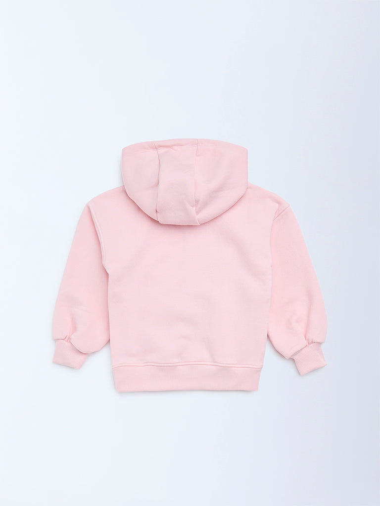 HOP Kids Girls Pink Animal Design Cotton-Blend Hoodie