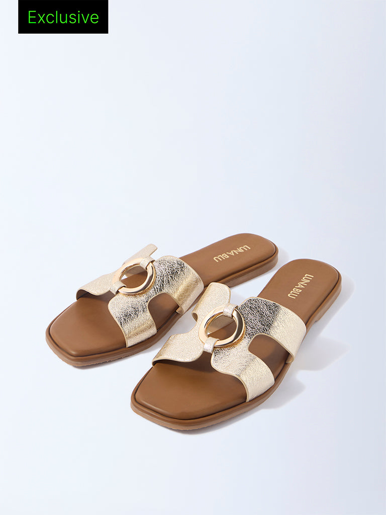 LUNA BLU Gold Buckle-Detailed Slides - Exclusive
