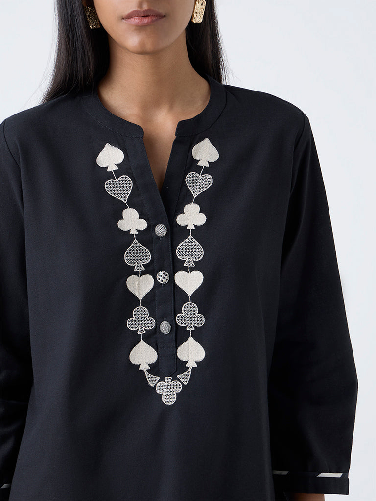 Utsa Black Embroidered Cotton-Blend Tunic