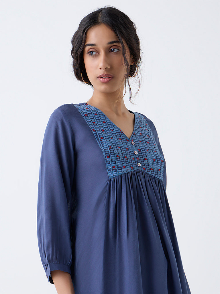 Utsa Indigo Embroidered Tunic
