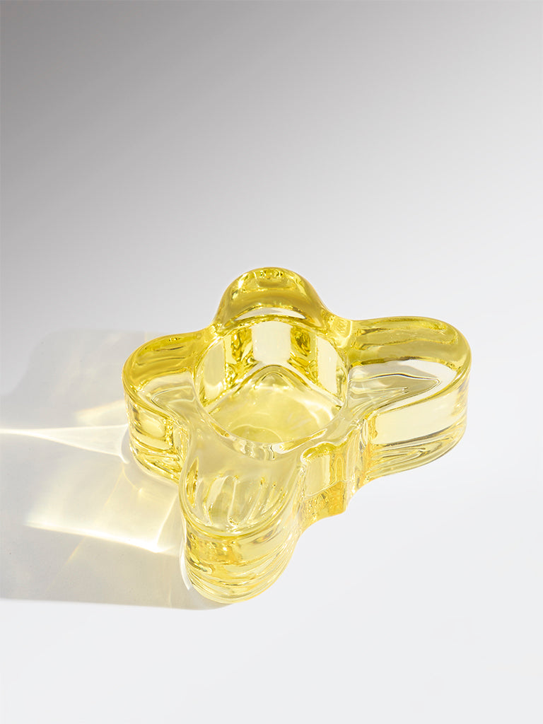 Westside Home Yellow Glass Butterfly Tealight Candle Holder