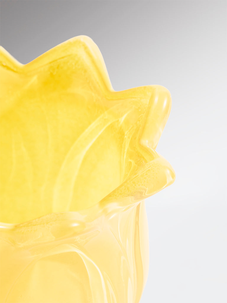 Westside Home Yellow Glass Lotus Tealight Candle Holder