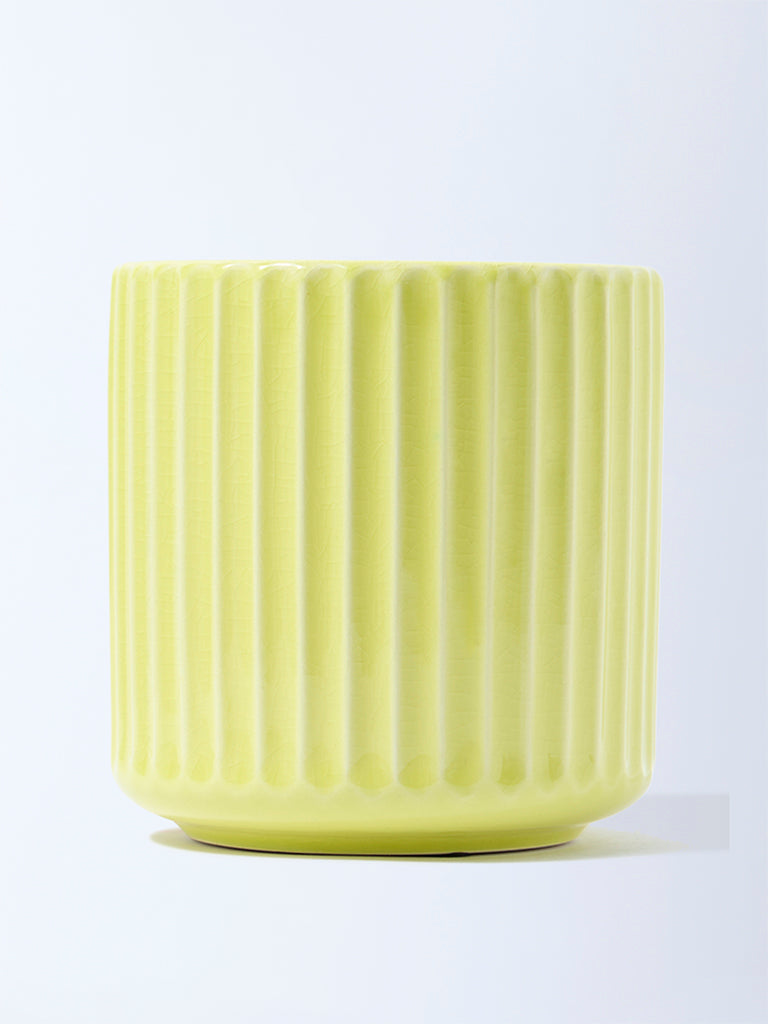 Westside Home Yellow Striped Ceramic Planter