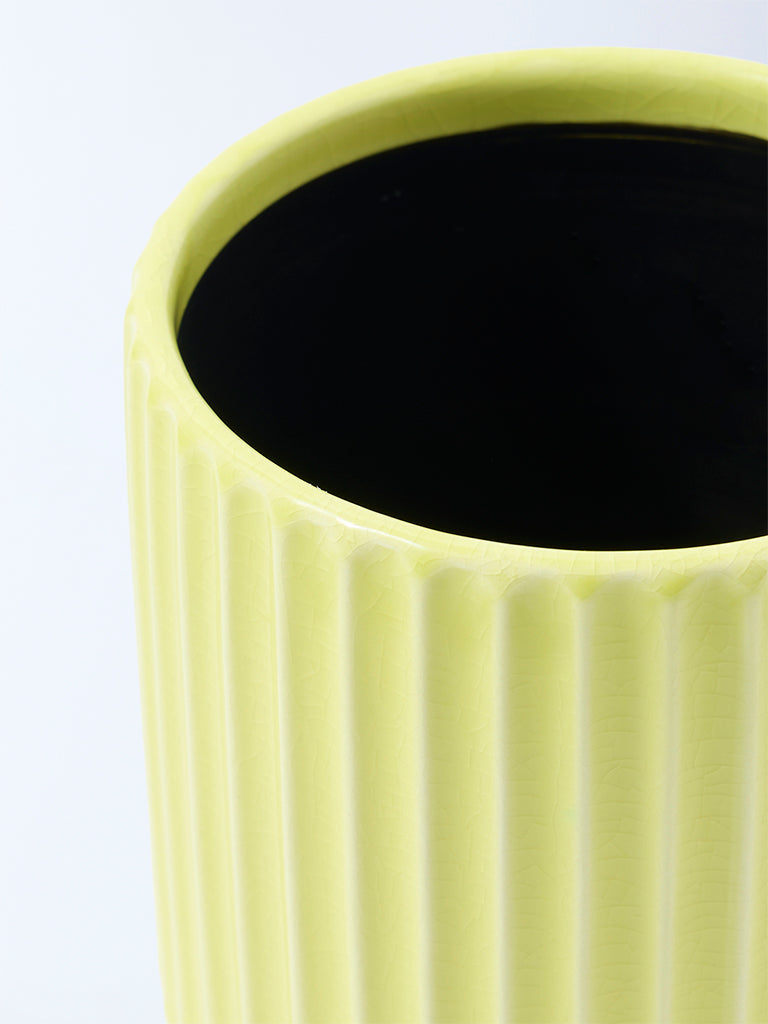 Westside Home Yellow Striped Ceramic Planter