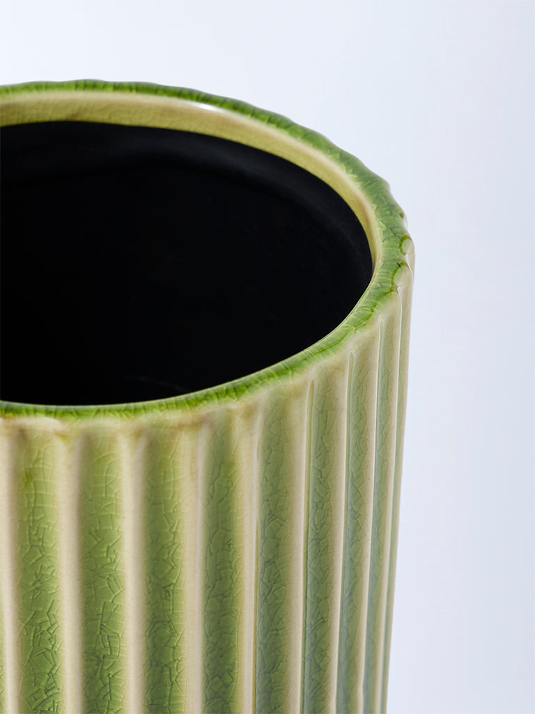 Westside Home Green Ribbed Ceramic Vase