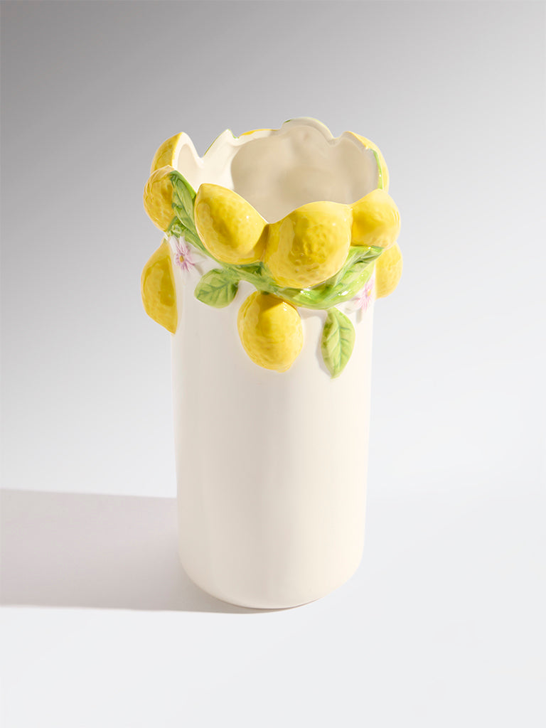 Westside Home Yellow Lemon Design Tall Ceramic Vase