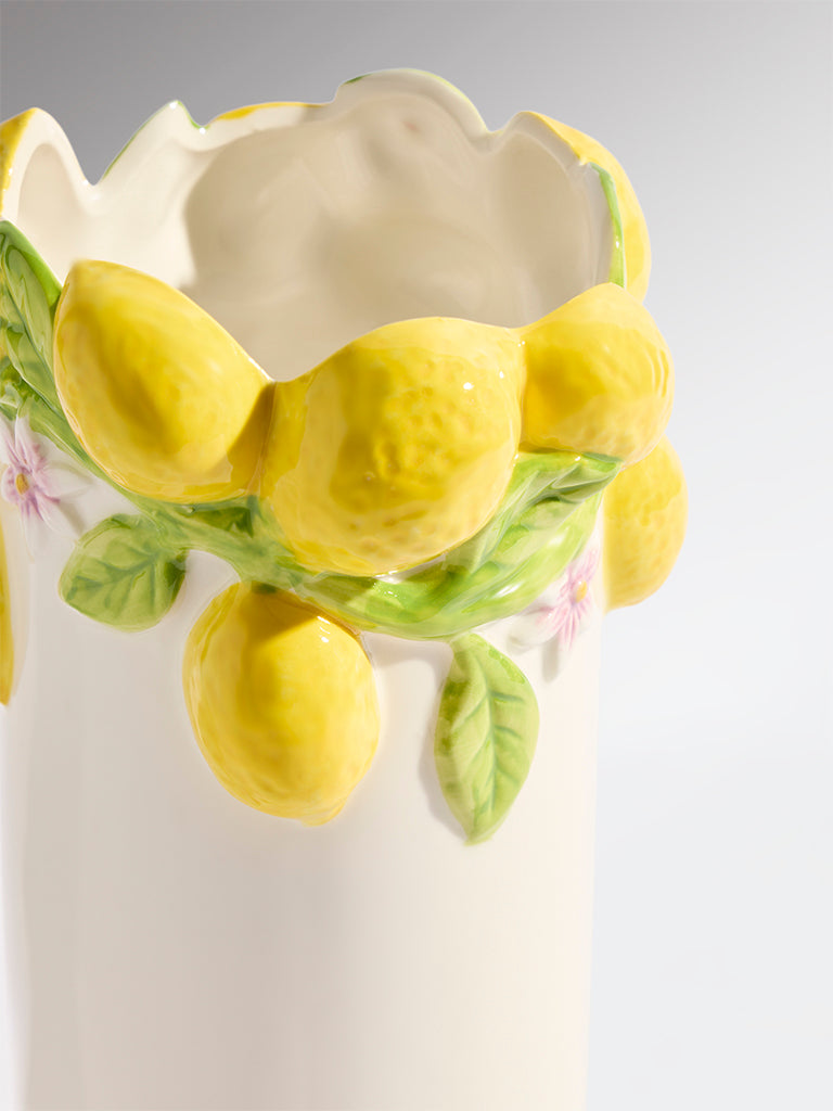 Westside Home Yellow Lemon Design Tall Ceramic Vase