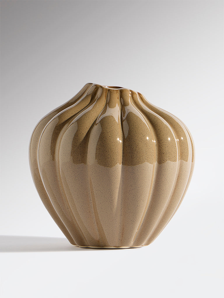 Westside Home Brown Ceramic Striped Vase - Large