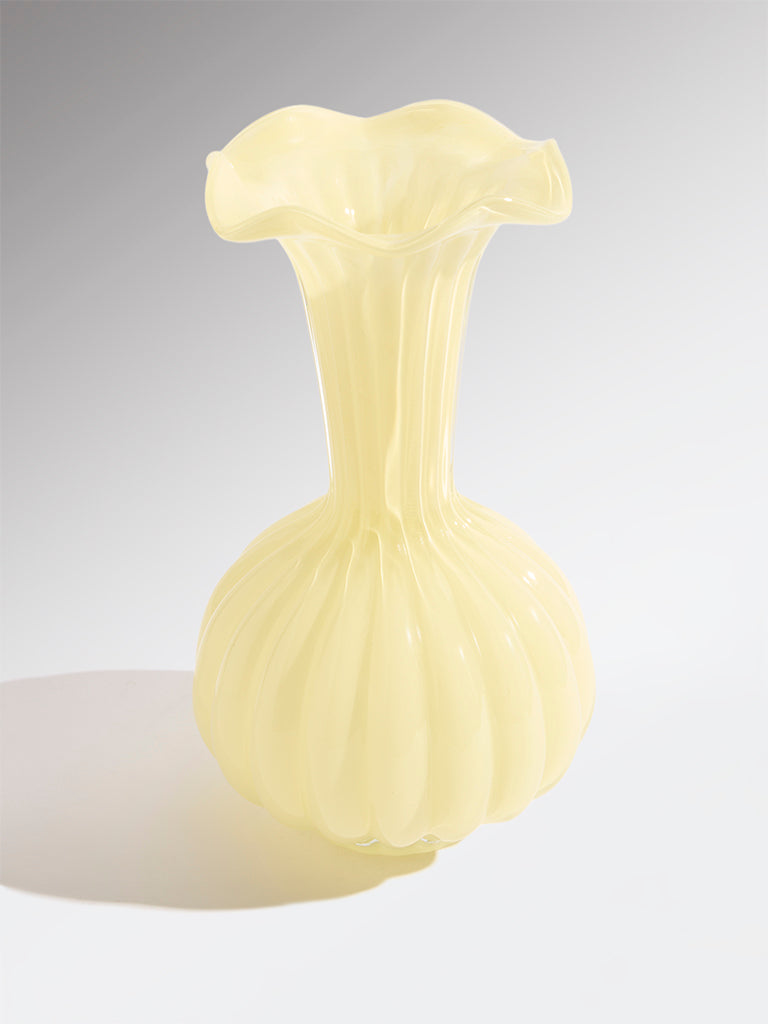 Westside Home Yellow Frill Glass Vase