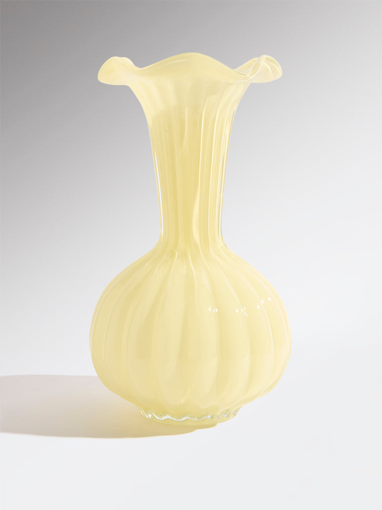 Westside Home Yellow Frill Glass Vase