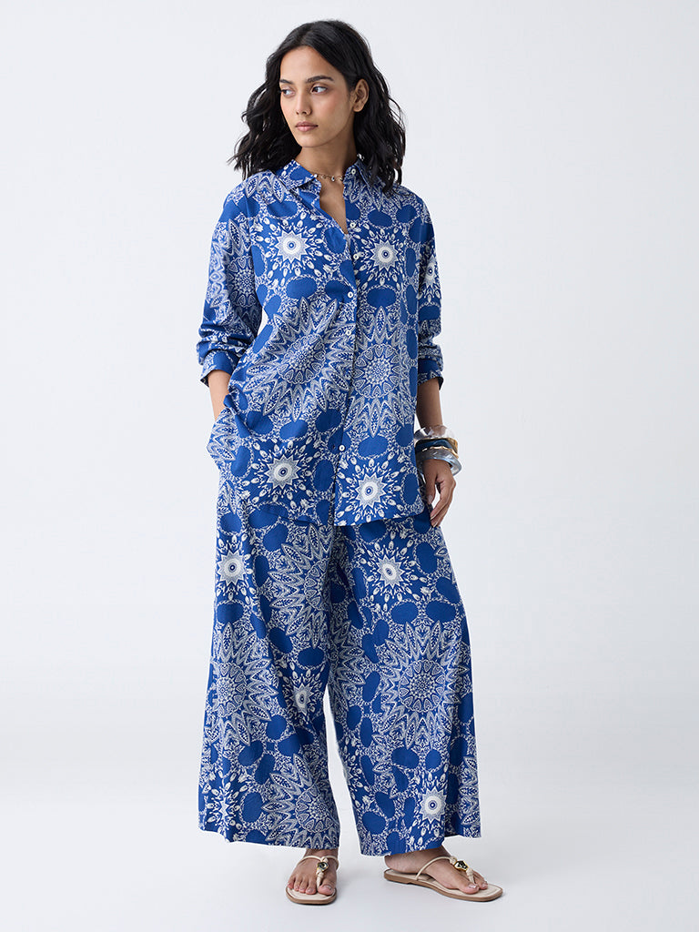 Utsa Blue Mandala-Inspired Palazzos