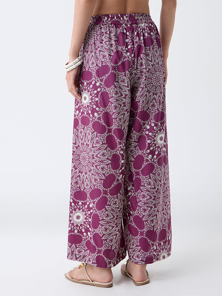 Utsa Plum Printed Palazzos