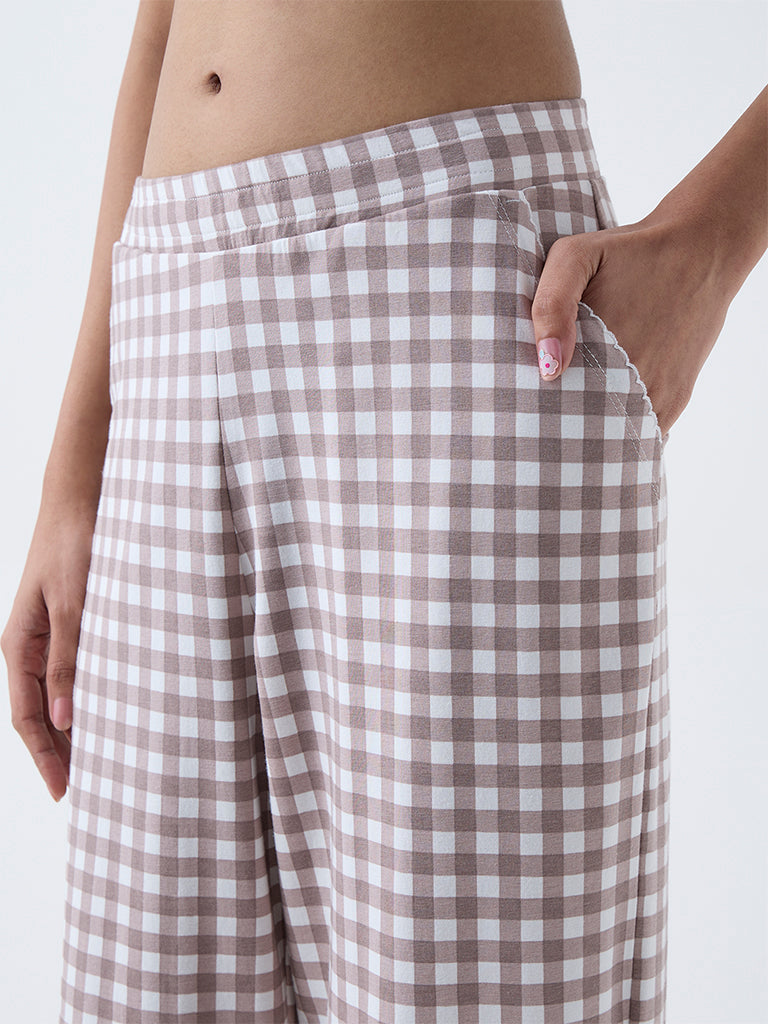 Superstar Brown Checks High-Rise Cotton-Blend Pants