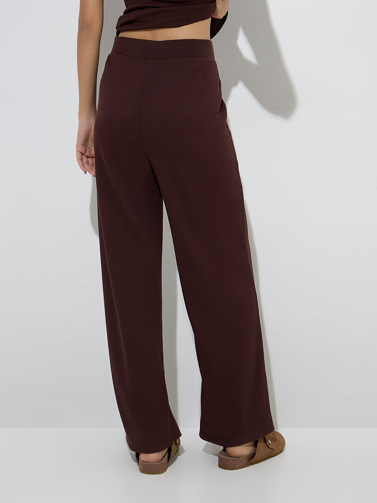 Superstar Brown Waffle-Textured High-Rise Pants