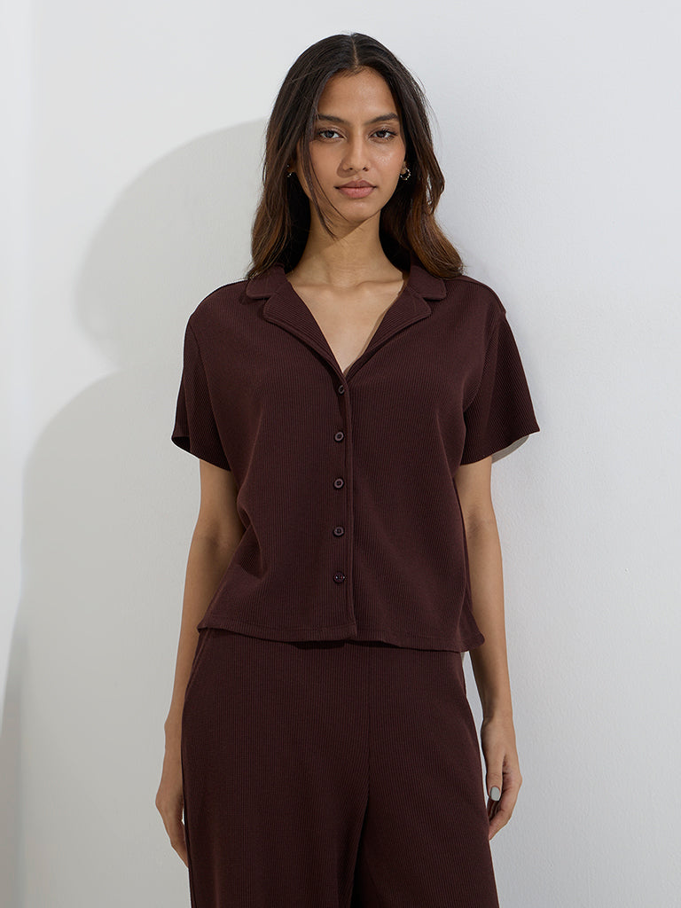 Superstar Brown Waffle-Textured Shirt