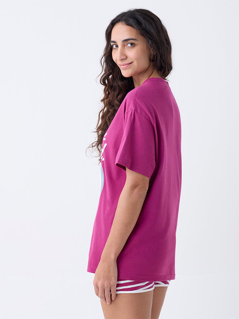 Superstar Magenta Printed Cotton T-Shirt