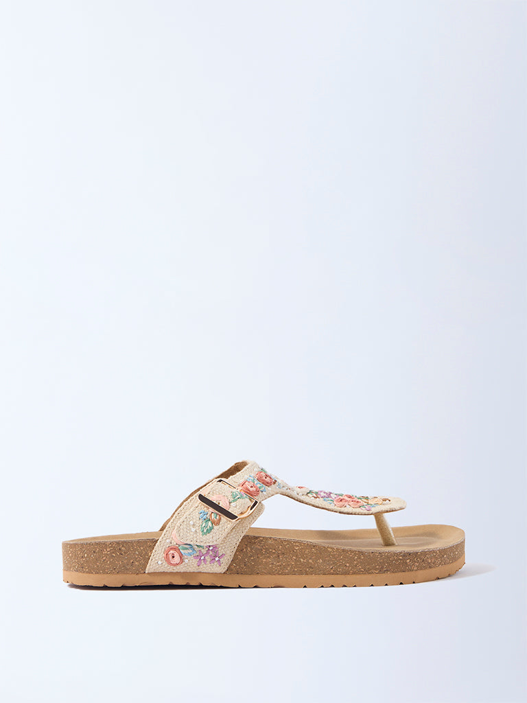 LUNA BLU Ivory Floral Embroidered Thong-Strap Sandals - Exclusive