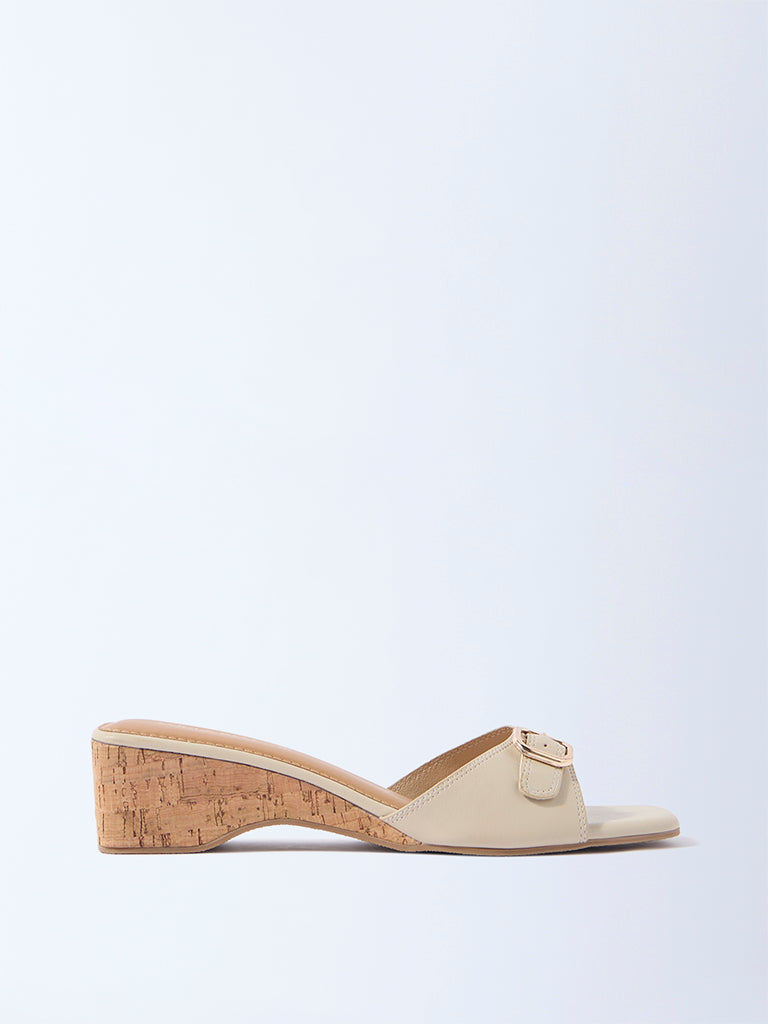 LUNA BLU Ivory Buckle-Detailed Wedge-Heel Sandals - Exclusive