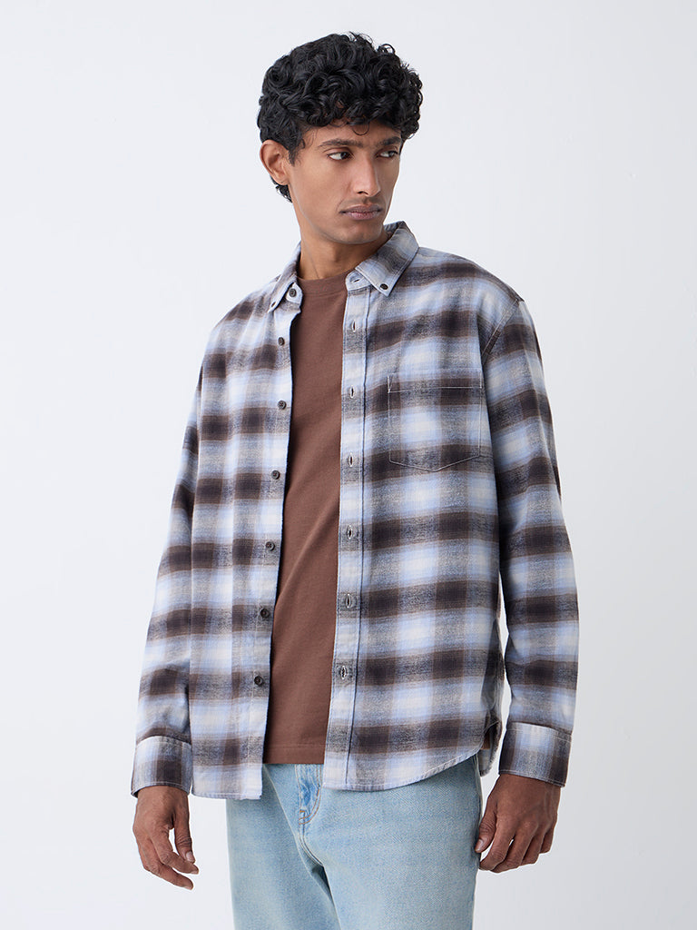 WES Casuals Multicolour Checks Relaxed-Fit Cotton Shirt