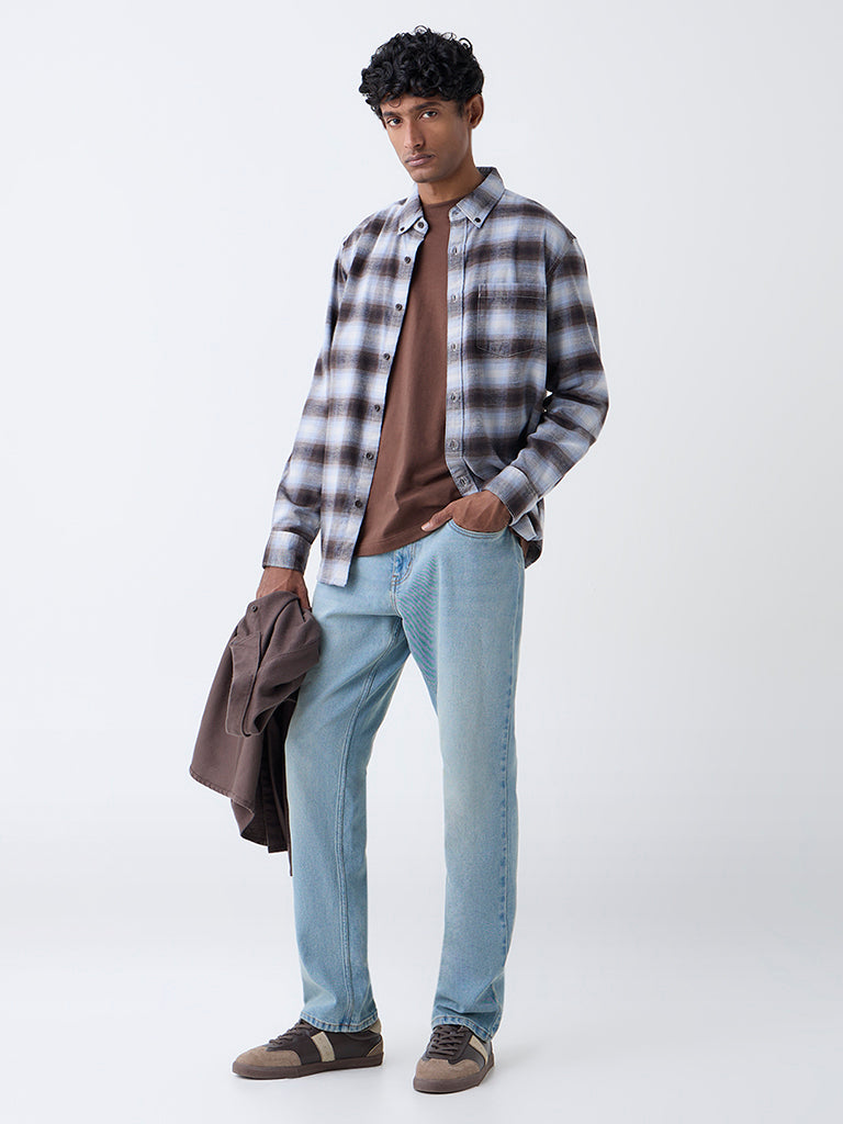 WES Casuals Multicolour Checks Relaxed-Fit Cotton Shirt
