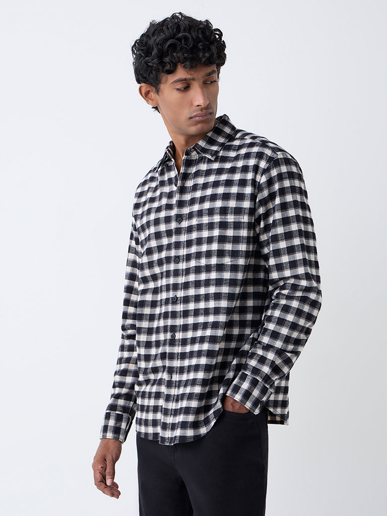 WES Casuals Black Checks Design Relaxed-Fit Cotton Shirt