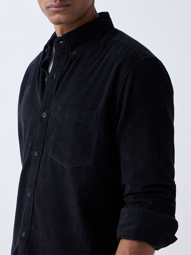 WES Casuals Black Corduroy Relaxed-Fit Shirt