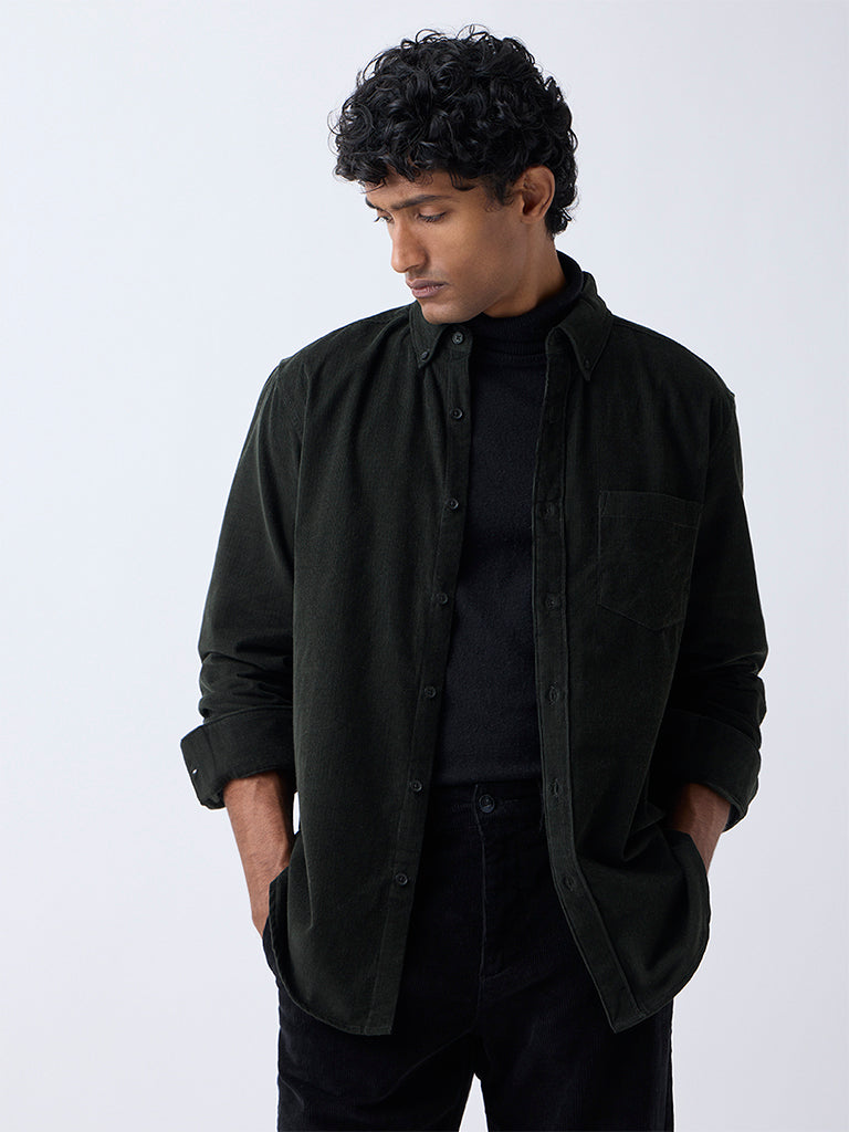 WES Casuals Olive Corduroy Relaxed-Fit Shirt