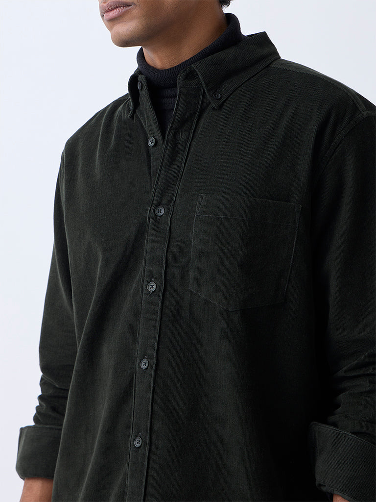 WES Casuals Olive Corduroy Relaxed-Fit Shirt