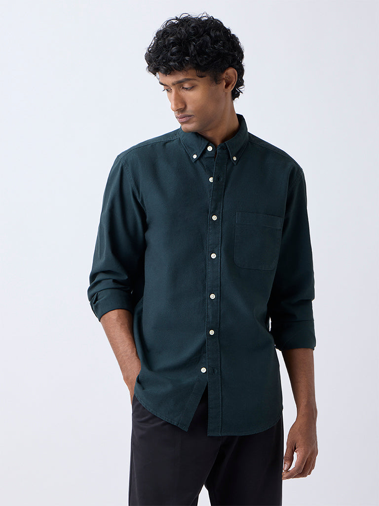 WES Casuals Dark Green Relaxed-Fit Cotton Shirt