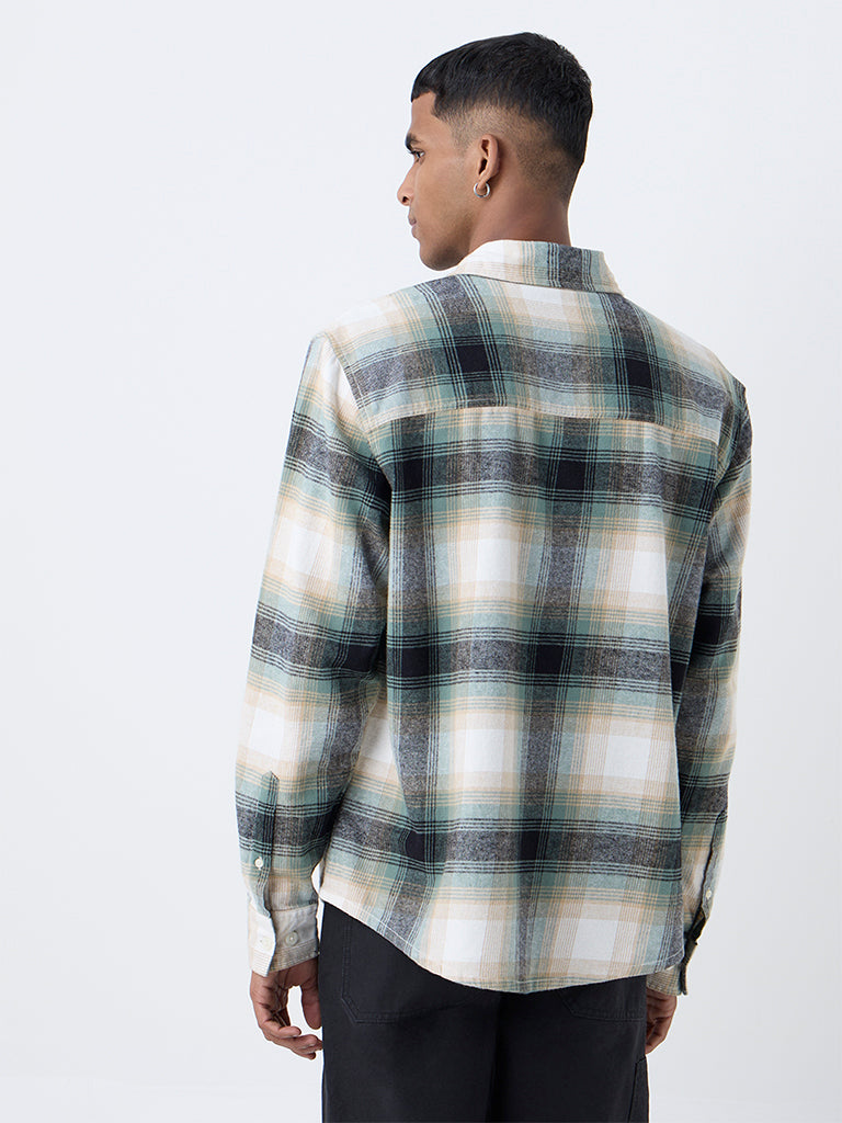 Nuon Green Checkered Relaxed-Fit Cotton Shirt